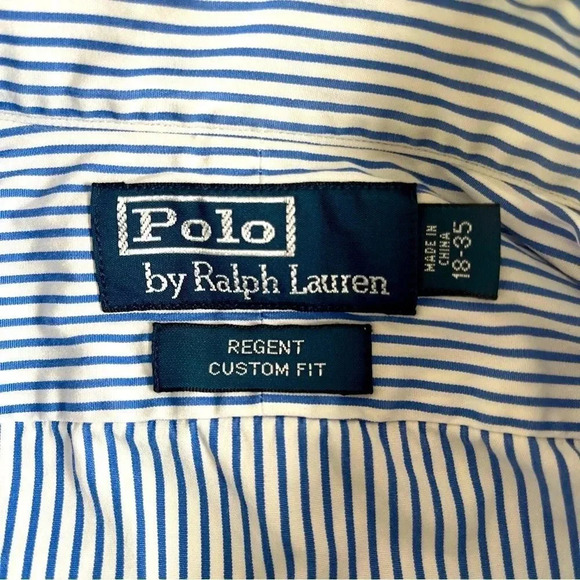 Mens Polo Ralph Lauren Regent Custom Fit Blue White Stripe Poplin Shirt 18-35 - Picture 4 of 5